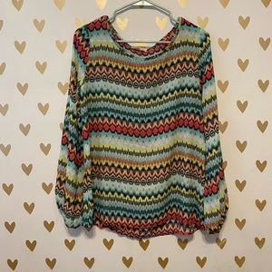 Chevron balloon sleeve blouse